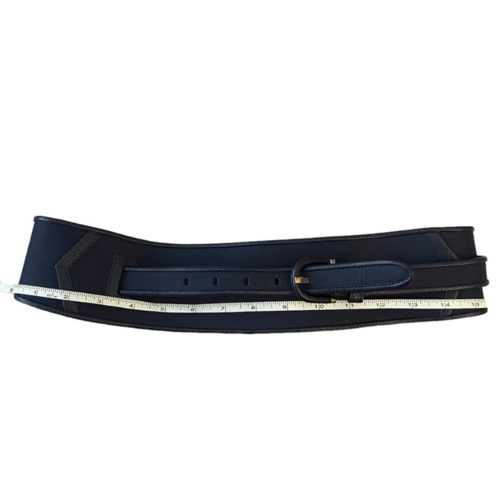 Emporio Armani Roman Stud Buckle Leather Wide Belt Navy Blue NWT - Picture 10 of 10